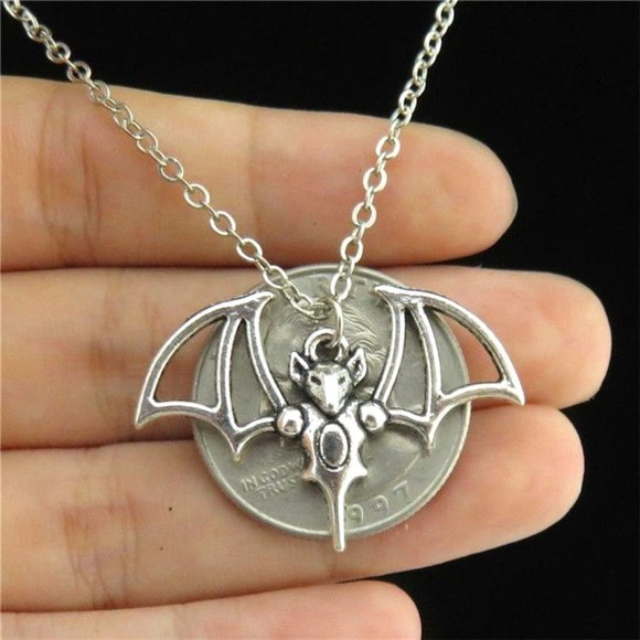 Gothic Silver Outlined Bat Necklace - Picture 4 of 4